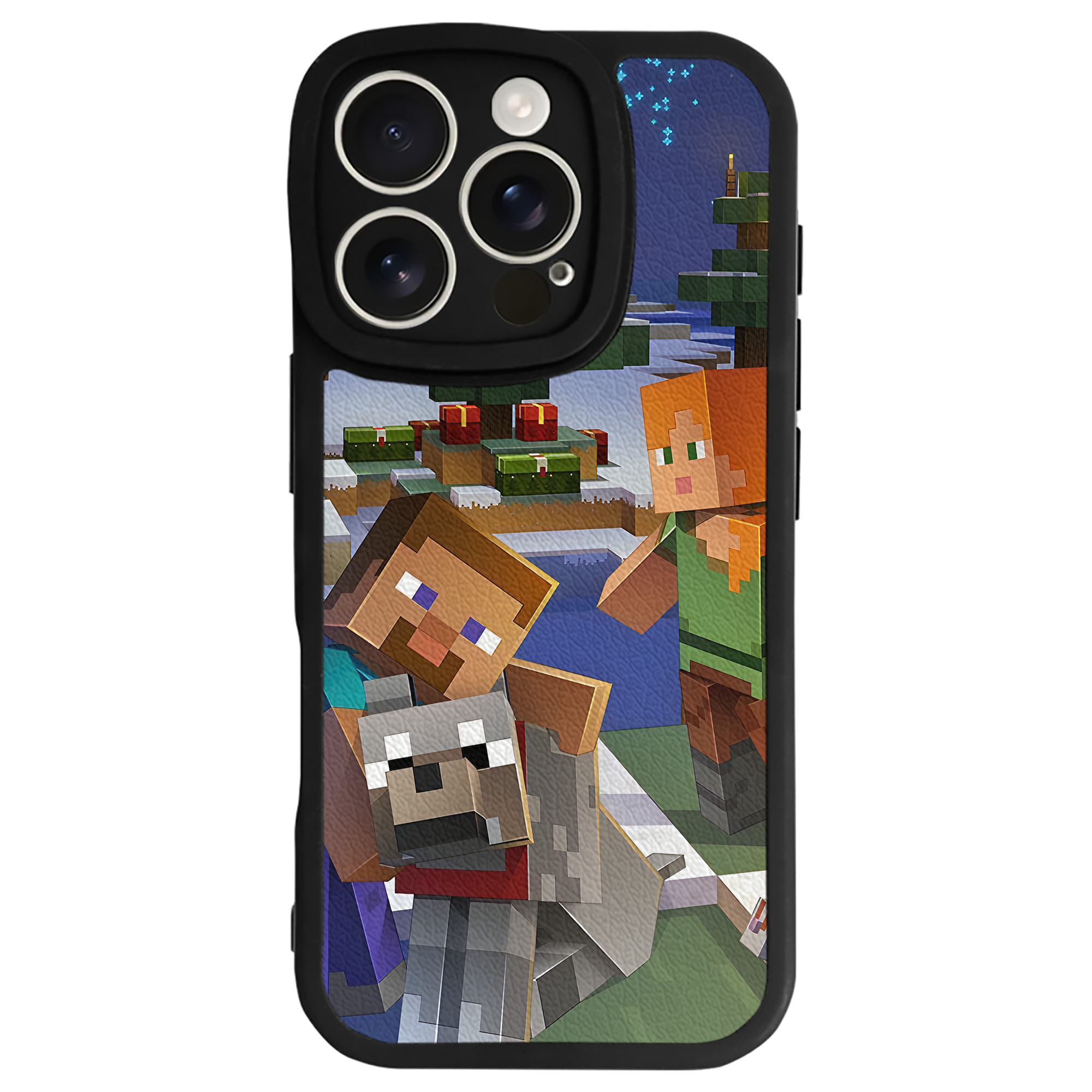 （画像用） マインクラフト ブロックの世界 Minecraft MC Block world 【iPhone 16シリーズ対応】シリコンスマホケース（レザー調） 材質：シリコン